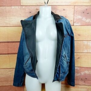 Denim Jacket faux leather accents biker coat style Vintage America Size Medium